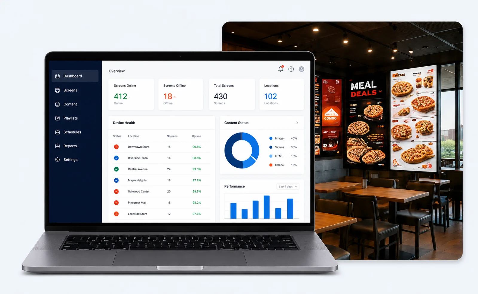 Xtravu dashboard managing digital menu boards