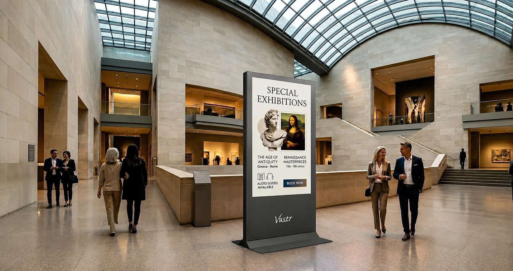 Digital standee in a museum lobby